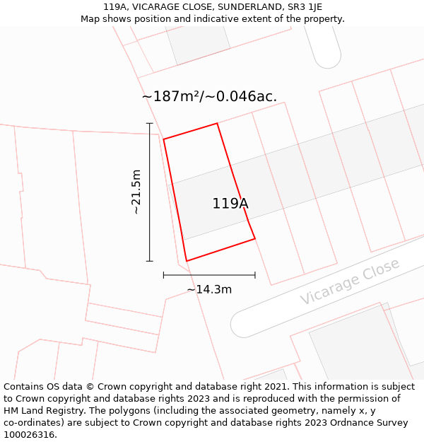 119A, VICARAGE CLOSE, SUNDERLAND, SR3 1JE: Plot and title map