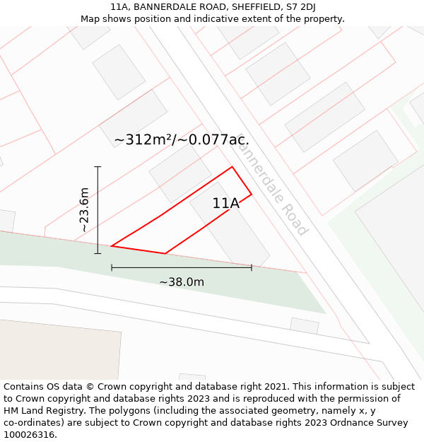 11A, BANNERDALE ROAD, SHEFFIELD, S7 2DJ: Plot and title map