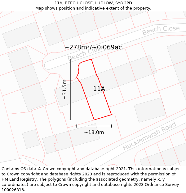 11A, BEECH CLOSE, LUDLOW, SY8 2PD: Plot and title map