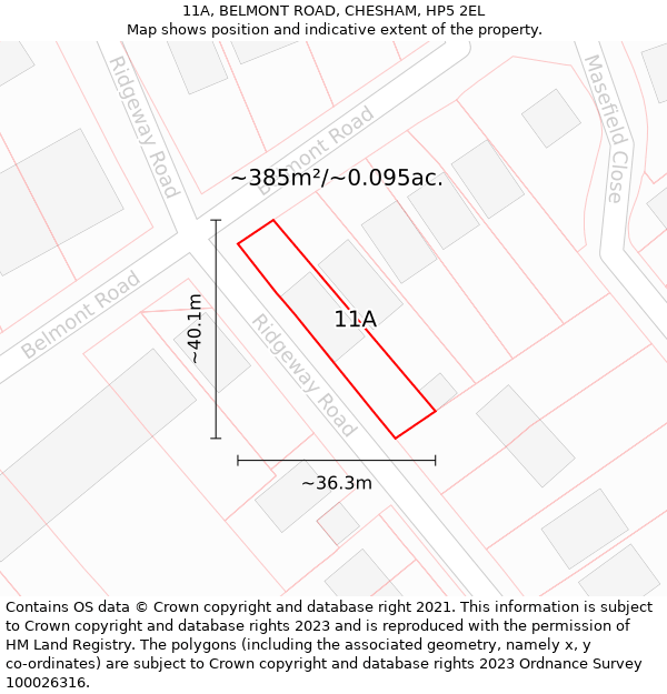 11A, BELMONT ROAD, CHESHAM, HP5 2EL: Plot and title map