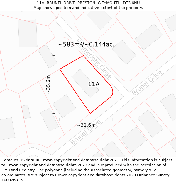 11A, BRUNEL DRIVE, PRESTON, WEYMOUTH, DT3 6NU: Plot and title map