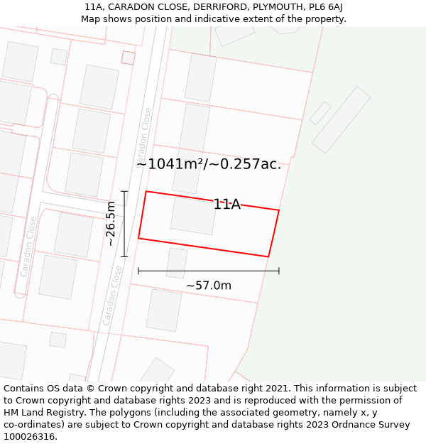 11A, CARADON CLOSE, DERRIFORD, PLYMOUTH, PL6 6AJ: Plot and title map