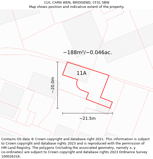 11A, CARN WEN, BRIDGEND, CF31 5BW: Plot and title map