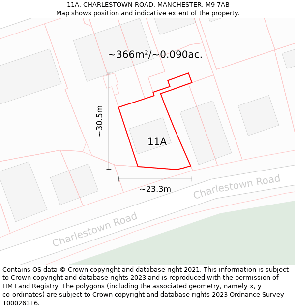 11A, CHARLESTOWN ROAD, MANCHESTER, M9 7AB: Plot and title map