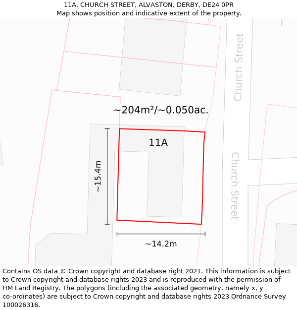 11A, CHURCH STREET, ALVASTON, DERBY, DE24 0PR: Plot and title map