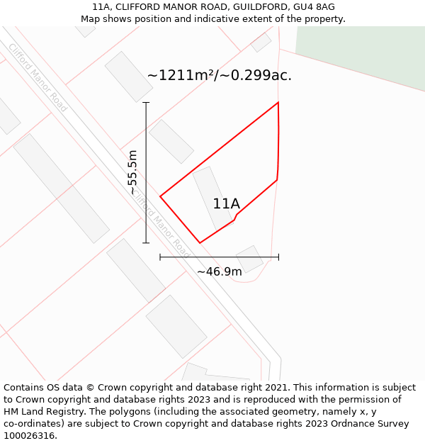 11A, CLIFFORD MANOR ROAD, GUILDFORD, GU4 8AG: Plot and title map