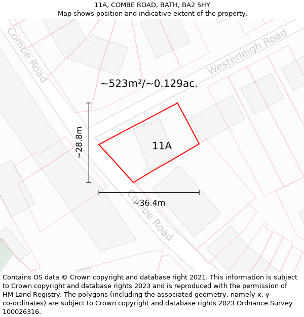 11A, COMBE ROAD, BATH, BA2 5HY: Plot and title map