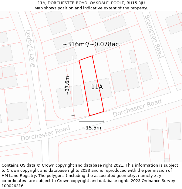 11A, DORCHESTER ROAD, OAKDALE, POOLE, BH15 3JU: Plot and title map