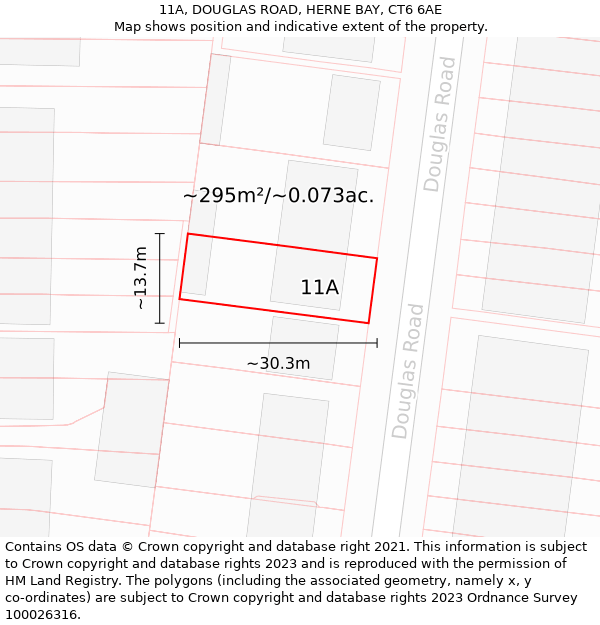 11A, DOUGLAS ROAD, HERNE BAY, CT6 6AE: Plot and title map