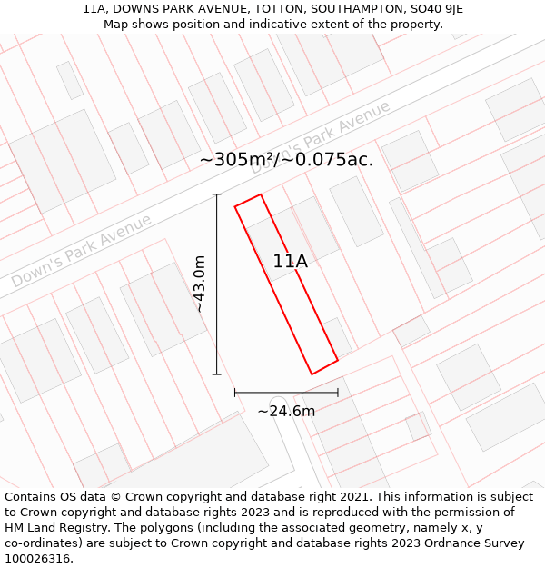 11A, DOWNS PARK AVENUE, TOTTON, SOUTHAMPTON, SO40 9JE: Plot and title map