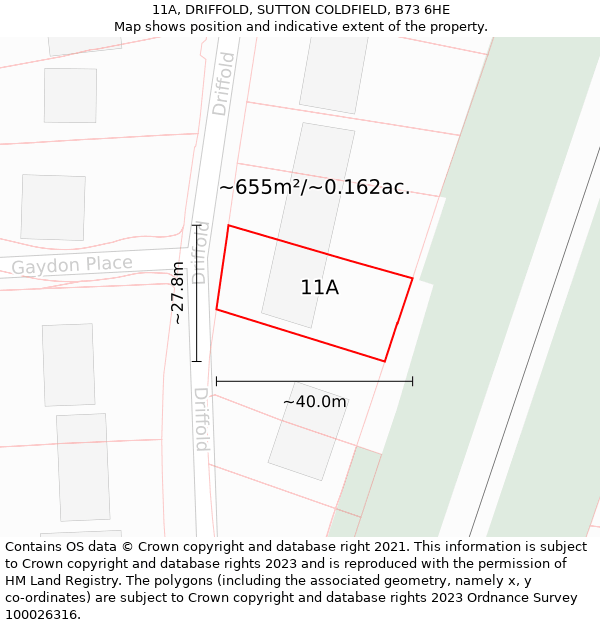 11A, DRIFFOLD, SUTTON COLDFIELD, B73 6HE: Plot and title map