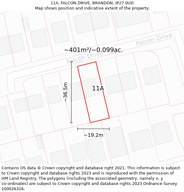 11A, FALCON DRIVE, BRANDON, IP27 0UD: Plot and title map