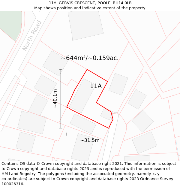 11A, GERVIS CRESCENT, POOLE, BH14 0LR: Plot and title map