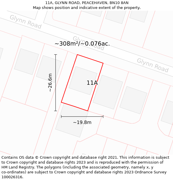 11A, GLYNN ROAD, PEACEHAVEN, BN10 8AN: Plot and title map