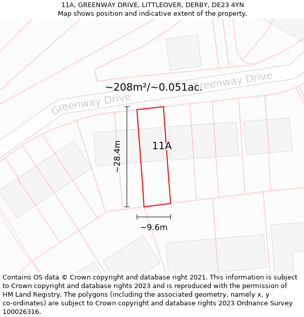 11A, GREENWAY DRIVE, LITTLEOVER, DERBY, DE23 4YN: Plot and title map