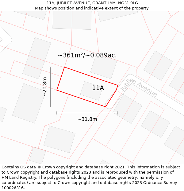 11A, JUBILEE AVENUE, GRANTHAM, NG31 9LG: Plot and title map
