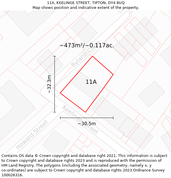 11A, KEELINGE STREET, TIPTON, DY4 8UQ: Plot and title map