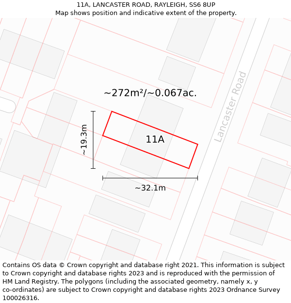 11A, LANCASTER ROAD, RAYLEIGH, SS6 8UP: Plot and title map