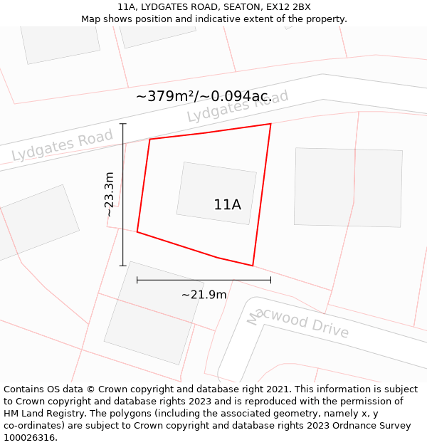 11A, LYDGATES ROAD, SEATON, EX12 2BX: Plot and title map