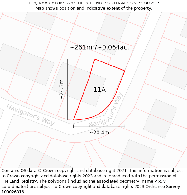 11A, NAVIGATORS WAY, HEDGE END, SOUTHAMPTON, SO30 2GP: Plot and title map