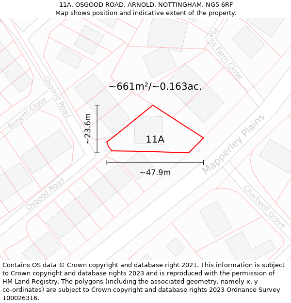 11A, OSGOOD ROAD, ARNOLD, NOTTINGHAM, NG5 6RF: Plot and title map