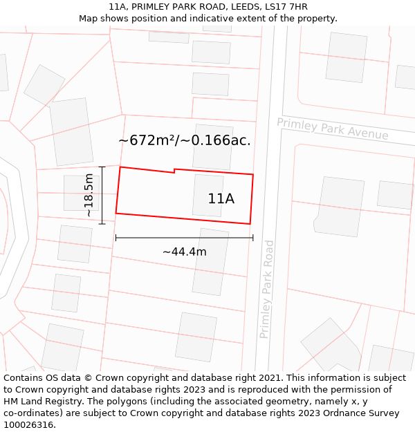 11A, PRIMLEY PARK ROAD, LEEDS, LS17 7HR: Plot and title map