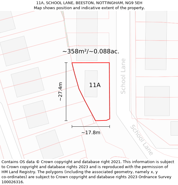 11A, SCHOOL LANE, BEESTON, NOTTINGHAM, NG9 5EH: Plot and title map