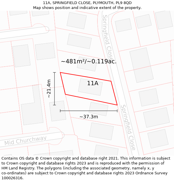 11A, SPRINGFIELD CLOSE, PLYMOUTH, PL9 8QD: Plot and title map