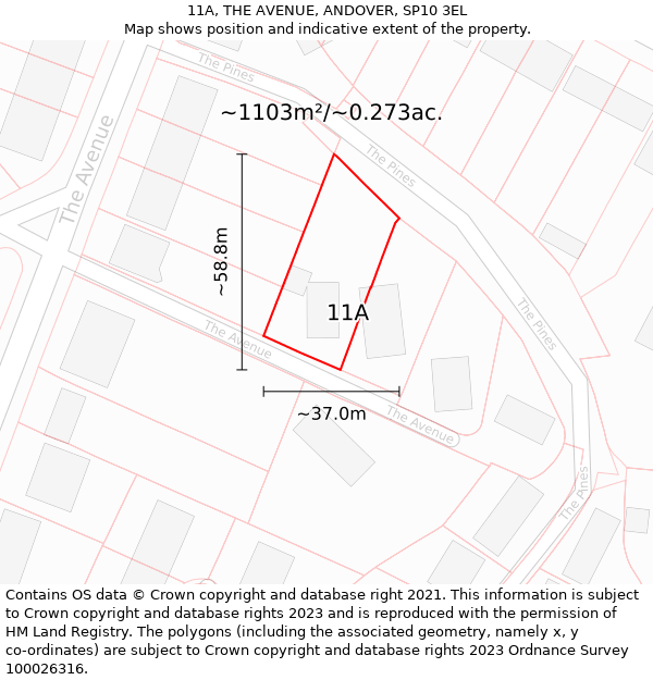 11A, THE AVENUE, ANDOVER, SP10 3EL: Plot and title map