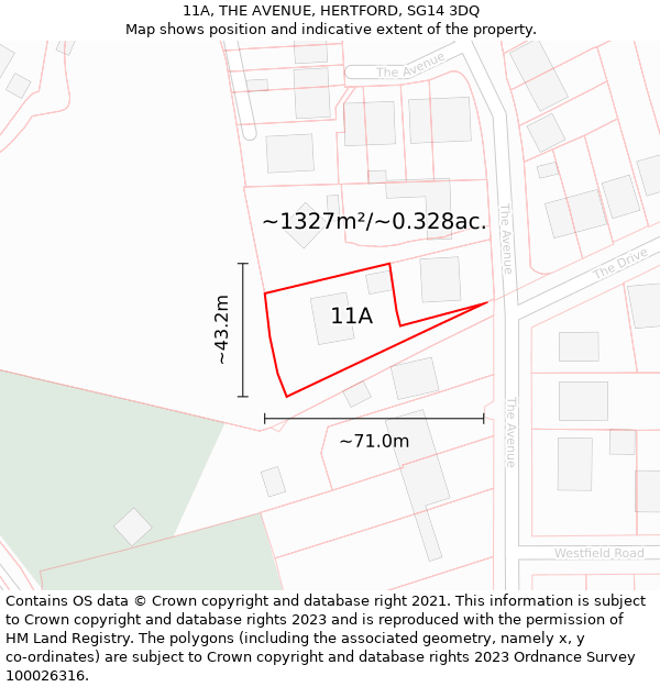 11A, THE AVENUE, HERTFORD, SG14 3DQ: Plot and title map