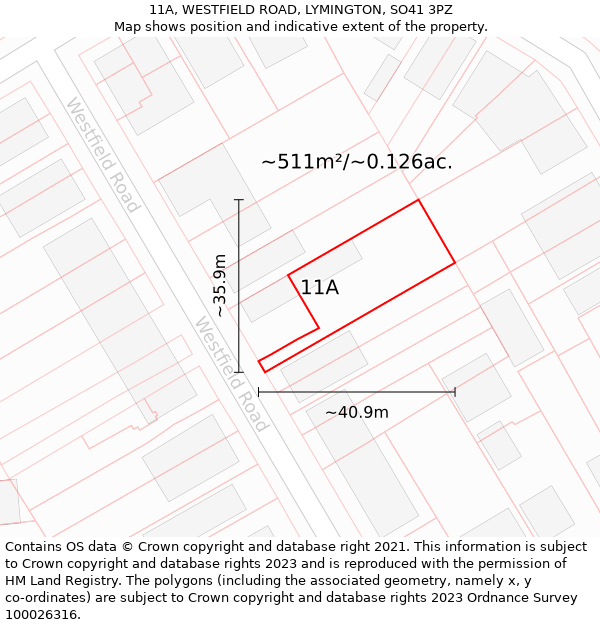 11A, WESTFIELD ROAD, LYMINGTON, SO41 3PZ: Plot and title map