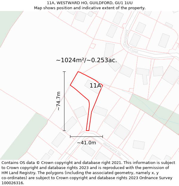 11A, WESTWARD HO, GUILDFORD, GU1 1UU: Plot and title map