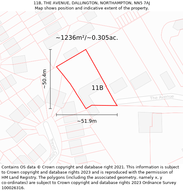 11B, THE AVENUE, DALLINGTON, NORTHAMPTON, NN5 7AJ: Plot and title map