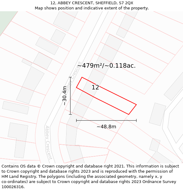 12, ABBEY CRESCENT, SHEFFIELD, S7 2QX: Plot and title map