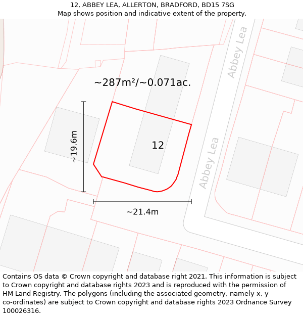 12, ABBEY LEA, ALLERTON, BRADFORD, BD15 7SG: Plot and title map