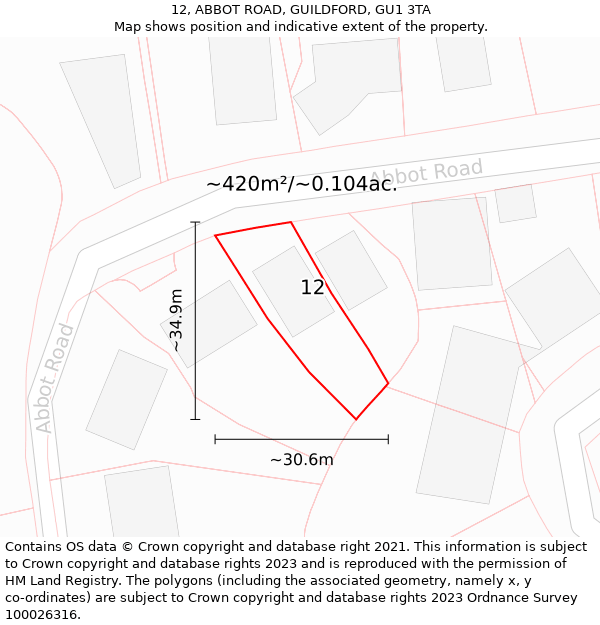 12, ABBOT ROAD, GUILDFORD, GU1 3TA: Plot and title map