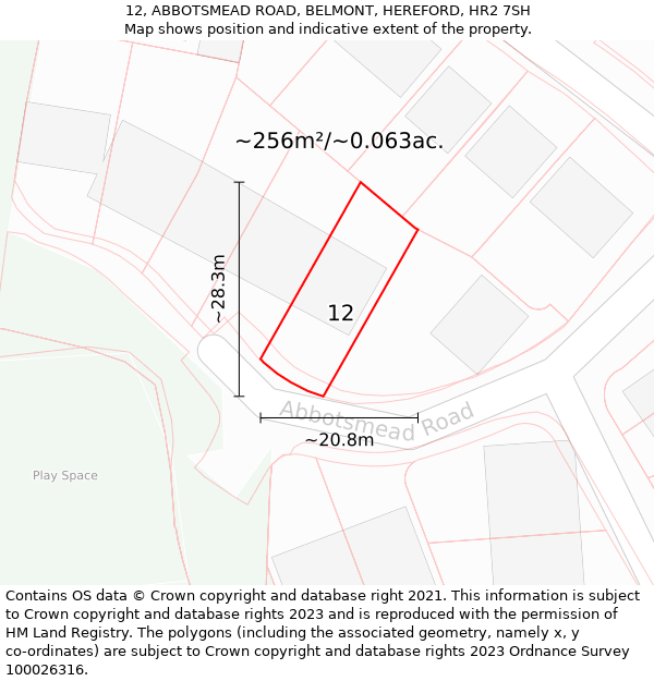 12, ABBOTSMEAD ROAD, BELMONT, HEREFORD, HR2 7SH: Plot and title map