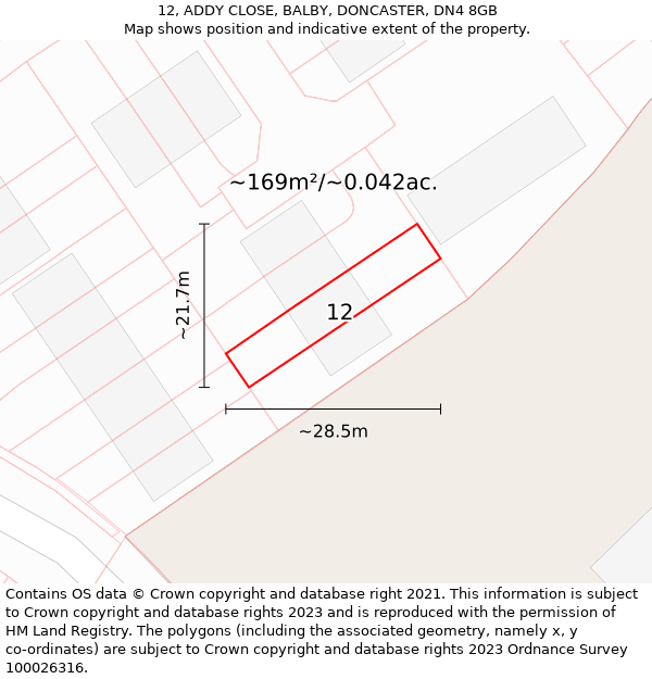 12, ADDY CLOSE, BALBY, DONCASTER, DN4 8GB: Plot and title map