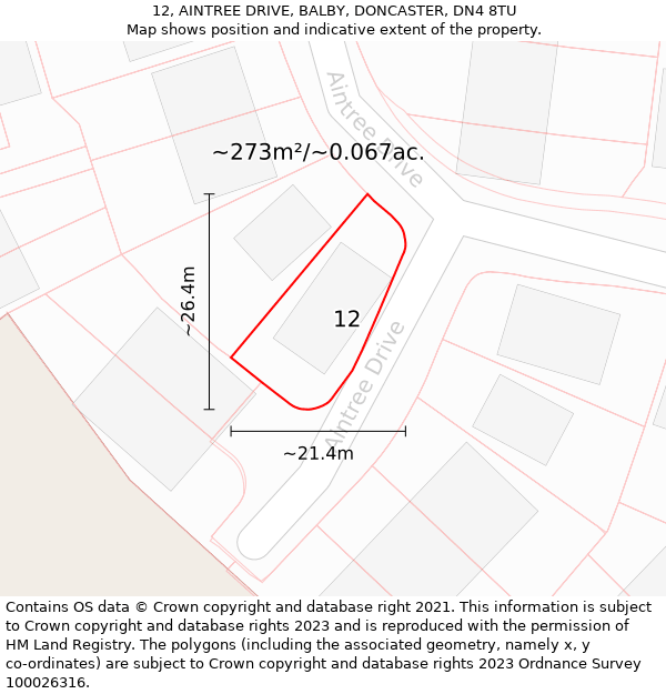 12, AINTREE DRIVE, BALBY, DONCASTER, DN4 8TU: Plot and title map