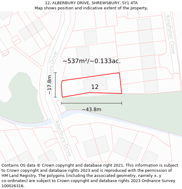 12, ALBERBURY DRIVE, SHREWSBURY, SY1 4TA: Plot and title map