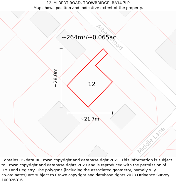 12, ALBERT ROAD, TROWBRIDGE, BA14 7LP: Plot and title map