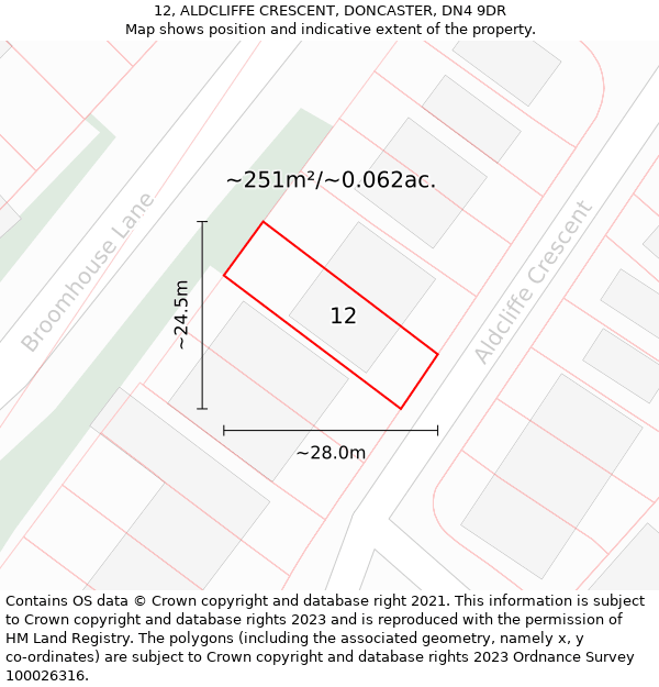 12, ALDCLIFFE CRESCENT, DONCASTER, DN4 9DR: Plot and title map