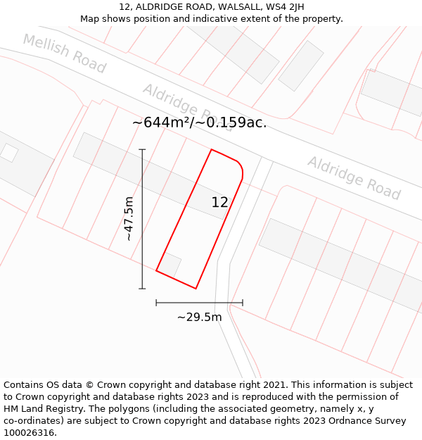 12, ALDRIDGE ROAD, WALSALL, WS4 2JH: Plot and title map