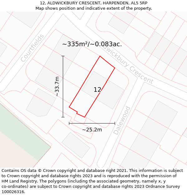 12, ALDWICKBURY CRESCENT, HARPENDEN, AL5 5RP: Plot and title map