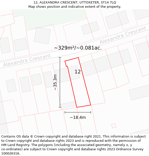 12, ALEXANDRA CRESCENT, UTTOXETER, ST14 7LQ: Plot and title map