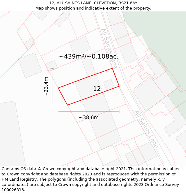 12, ALL SAINTS LANE, CLEVEDON, BS21 6AY: Plot and title map