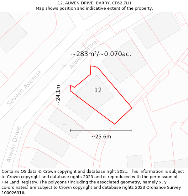 12, ALWEN DRIVE, BARRY, CF62 7LH: Plot and title map