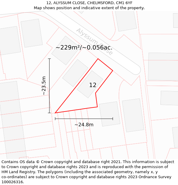 12, ALYSSUM CLOSE, CHELMSFORD, CM1 6YF: Plot and title map