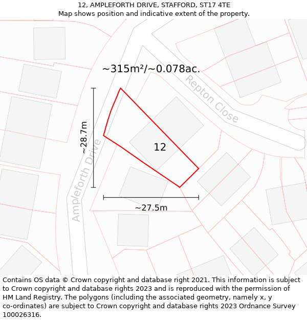 12, AMPLEFORTH DRIVE, STAFFORD, ST17 4TE: Plot and title map