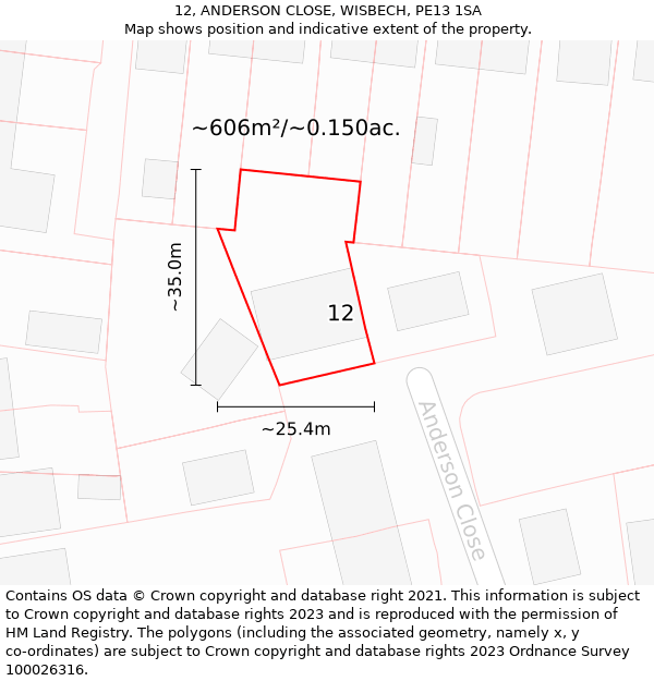 12, ANDERSON CLOSE, WISBECH, PE13 1SA: Plot and title map